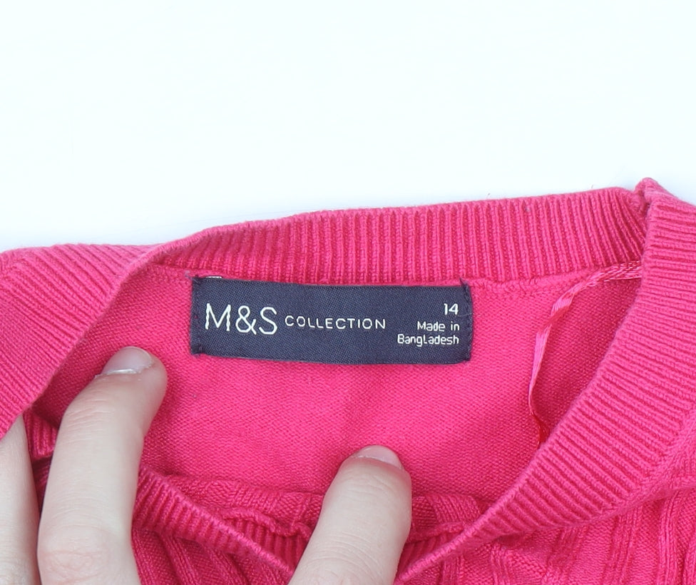 Marks and Spencer Women Pink Size 14 Puff Sleeve Knit Jumper