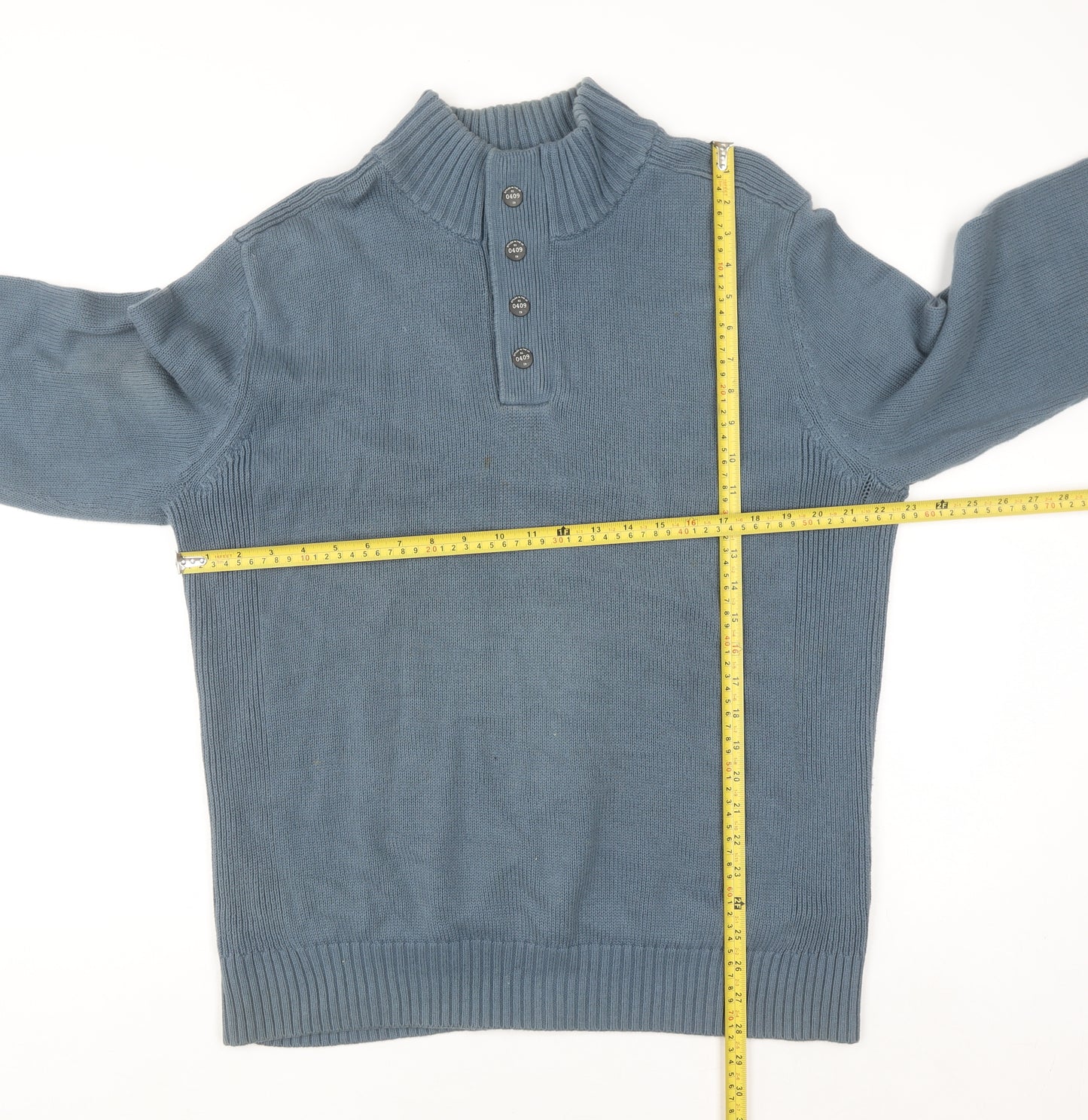 Next Men's Blue Cotton Henley Jumper Size L