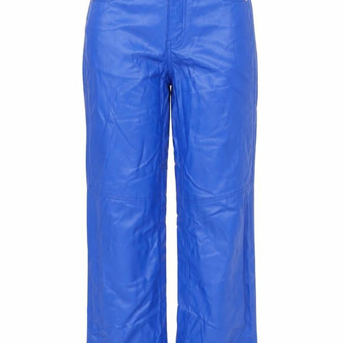 Bershka Women Blue Faux Leather Straight Leg Trousers XS