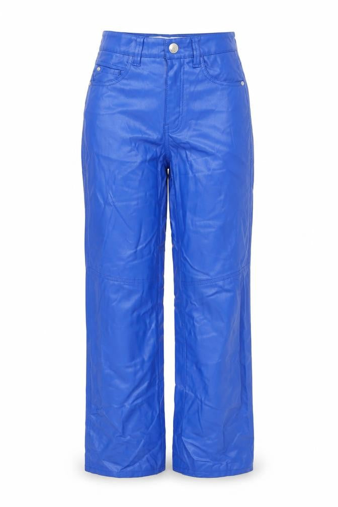 Bershka Women Blue Faux Leather Straight Leg Trousers XS