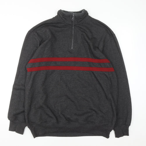 JDS Men's Grey XL 1/2 Zip High Neck Sweatshirt with Red Stripes