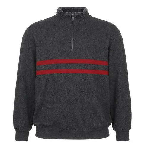JDS Men's Grey XL 1/2 Zip High Neck Sweatshirt with Red Stripes