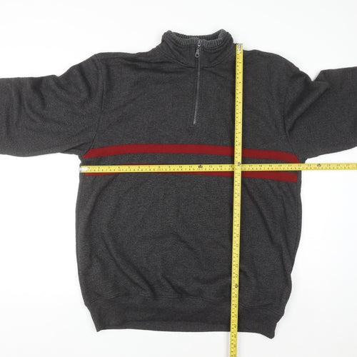 JDS Men's Grey XL 1/2 Zip High Neck Sweatshirt with Red Stripes