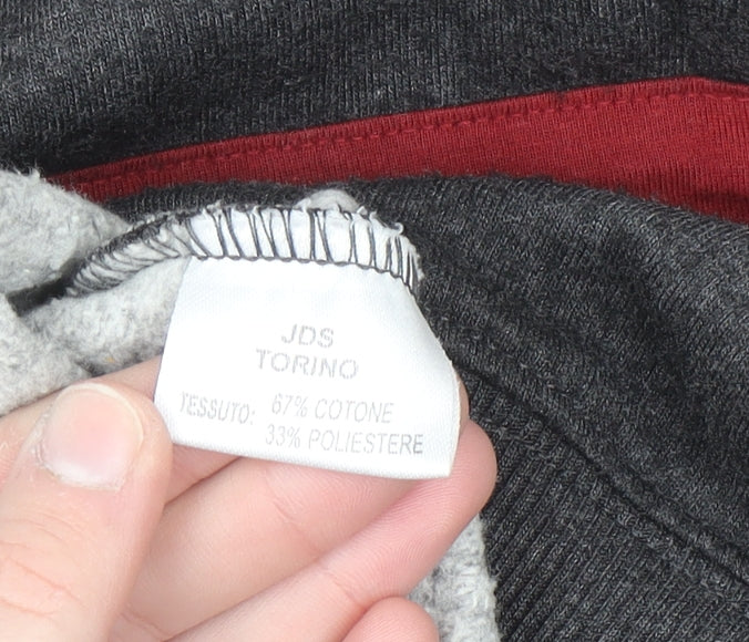 JDS Men's Grey XL 1/2 Zip High Neck Sweatshirt with Red Stripes