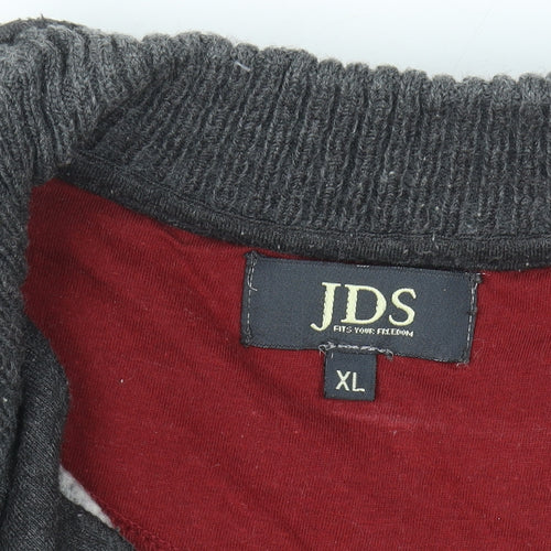 JDS Men's Grey XL 1/2 Zip High Neck Sweatshirt with Red Stripes