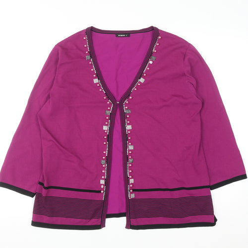 Roman Women's Purple Beaded 3/4 Sleeve V-Neck Cardigan Size 18