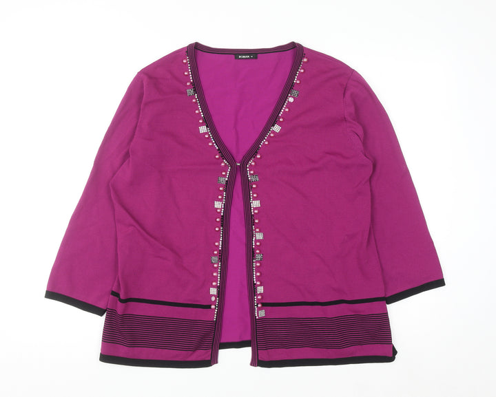 Roman Women's Purple Beaded 3/4 Sleeve V-Neck Cardigan Size 18