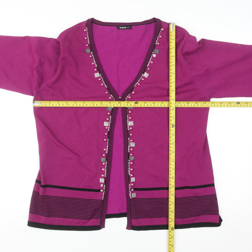Roman Women's Purple Beaded 3/4 Sleeve V-Neck Cardigan Size 18