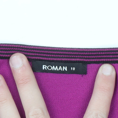 Roman Women's Purple Beaded 3/4 Sleeve V-Neck Cardigan Size 18