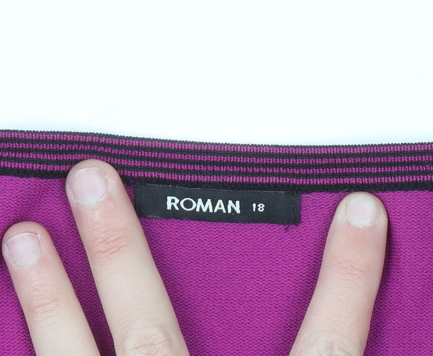 Roman Women's Purple Beaded 3/4 Sleeve V-Neck Cardigan Size 18