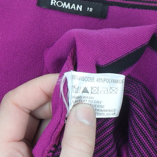 Roman Women's Purple Beaded 3/4 Sleeve V-Neck Cardigan Size 18