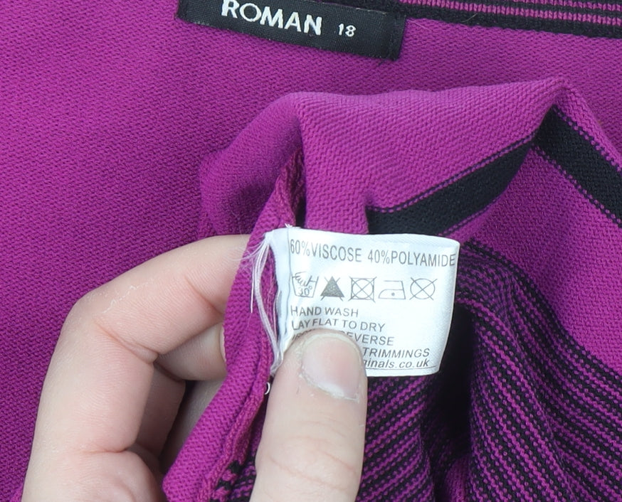 Roman Women's Purple Beaded 3/4 Sleeve V-Neck Cardigan Size 18