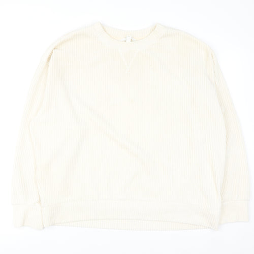 H&M Women Ivory Ribbed Pullover Sweatshirt Size L Cotton Blend