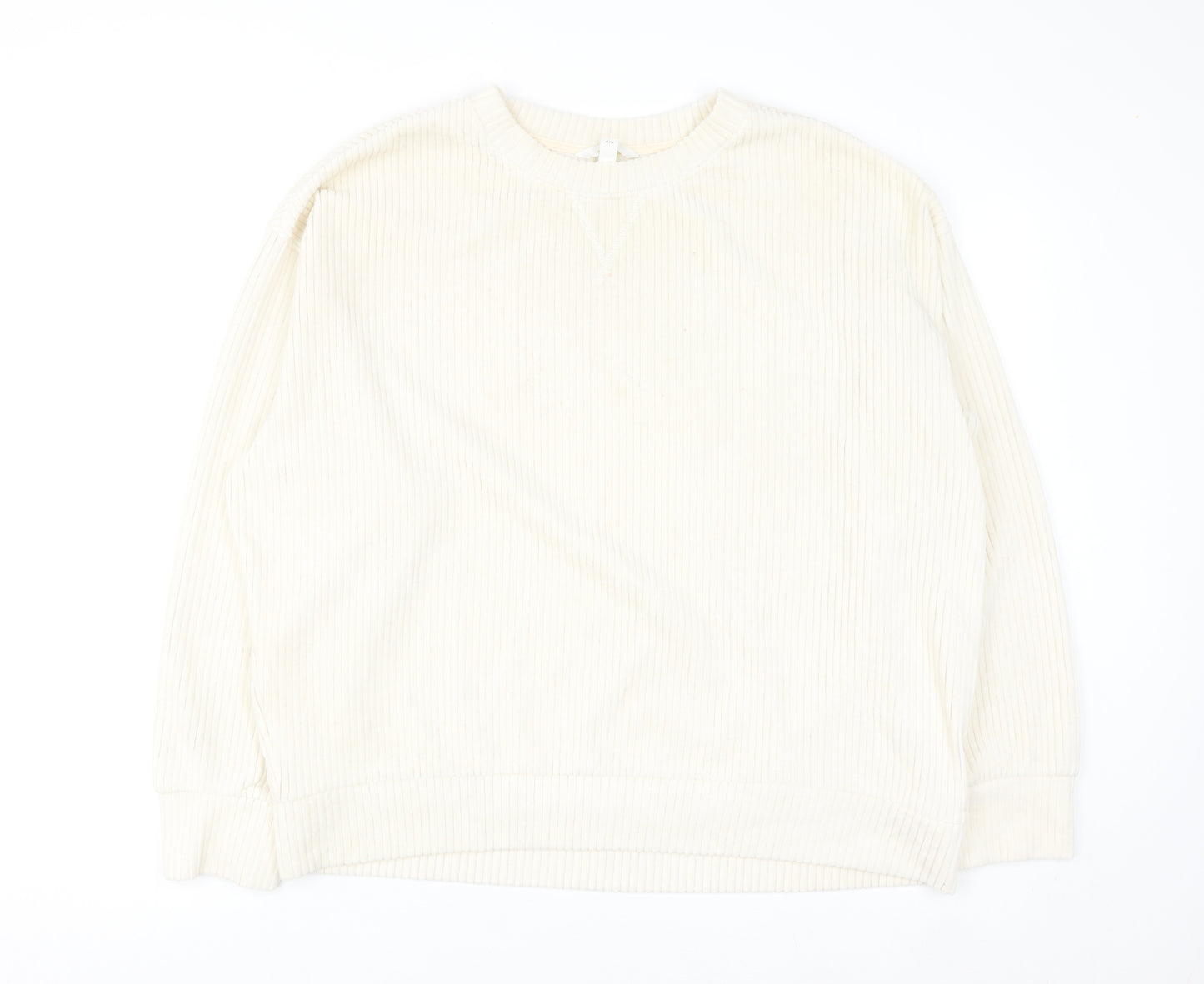 H&M Women Ivory Ribbed Pullover Sweatshirt Size L Cotton Blend