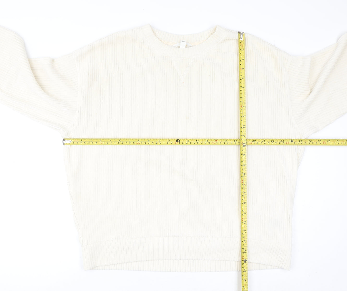 H&M Women Ivory Ribbed Pullover Sweatshirt Size L Cotton Blend