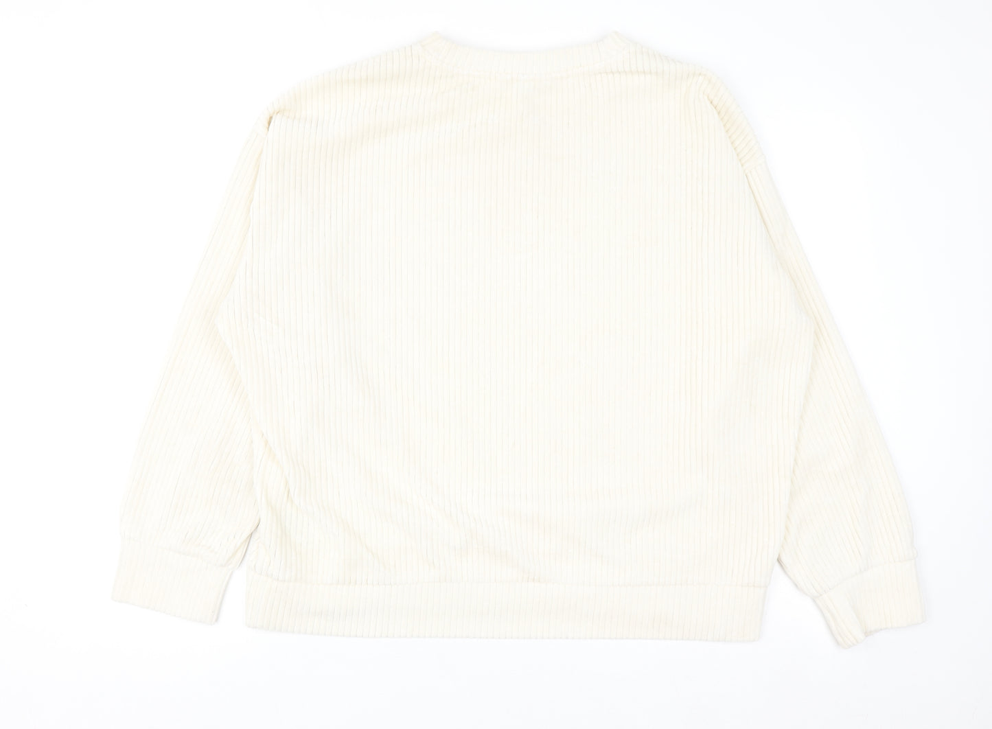 H&M Women Ivory Ribbed Pullover Sweatshirt Size L Cotton Blend