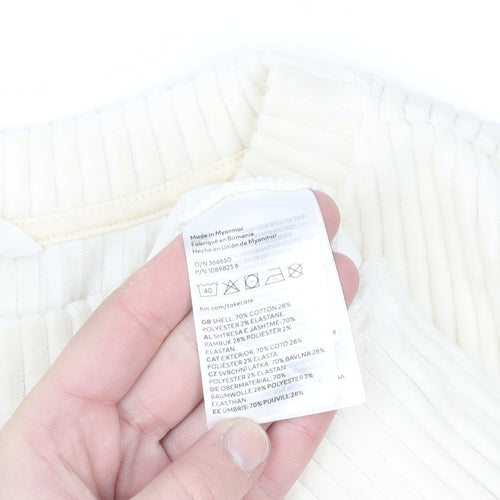 H&M Women Ivory Ribbed Pullover Sweatshirt Size L Cotton Blend
