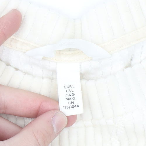 H&M Women Ivory Ribbed Pullover Sweatshirt Size L Cotton Blend