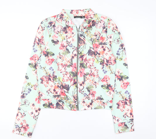 Boohoo Women’s Mint Floral Bomber Jacket UK 14 Zip Lightweight
