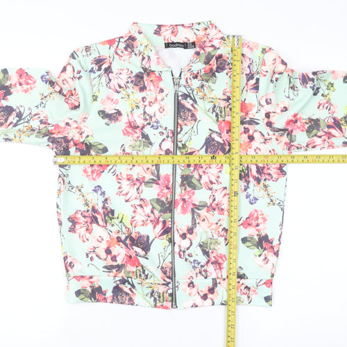 Boohoo Women’s Mint Floral Bomber Jacket UK 14 Zip Lightweight