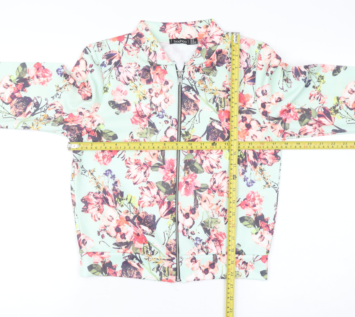 Boohoo Women’s Mint Floral Bomber Jacket UK 14 Zip Lightweight