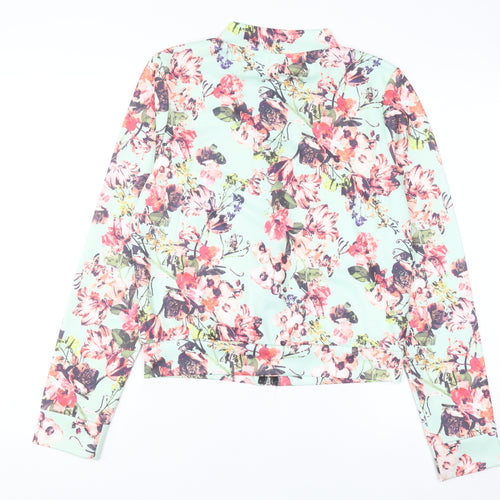 Boohoo Women’s Mint Floral Bomber Jacket UK 14 Zip Lightweight