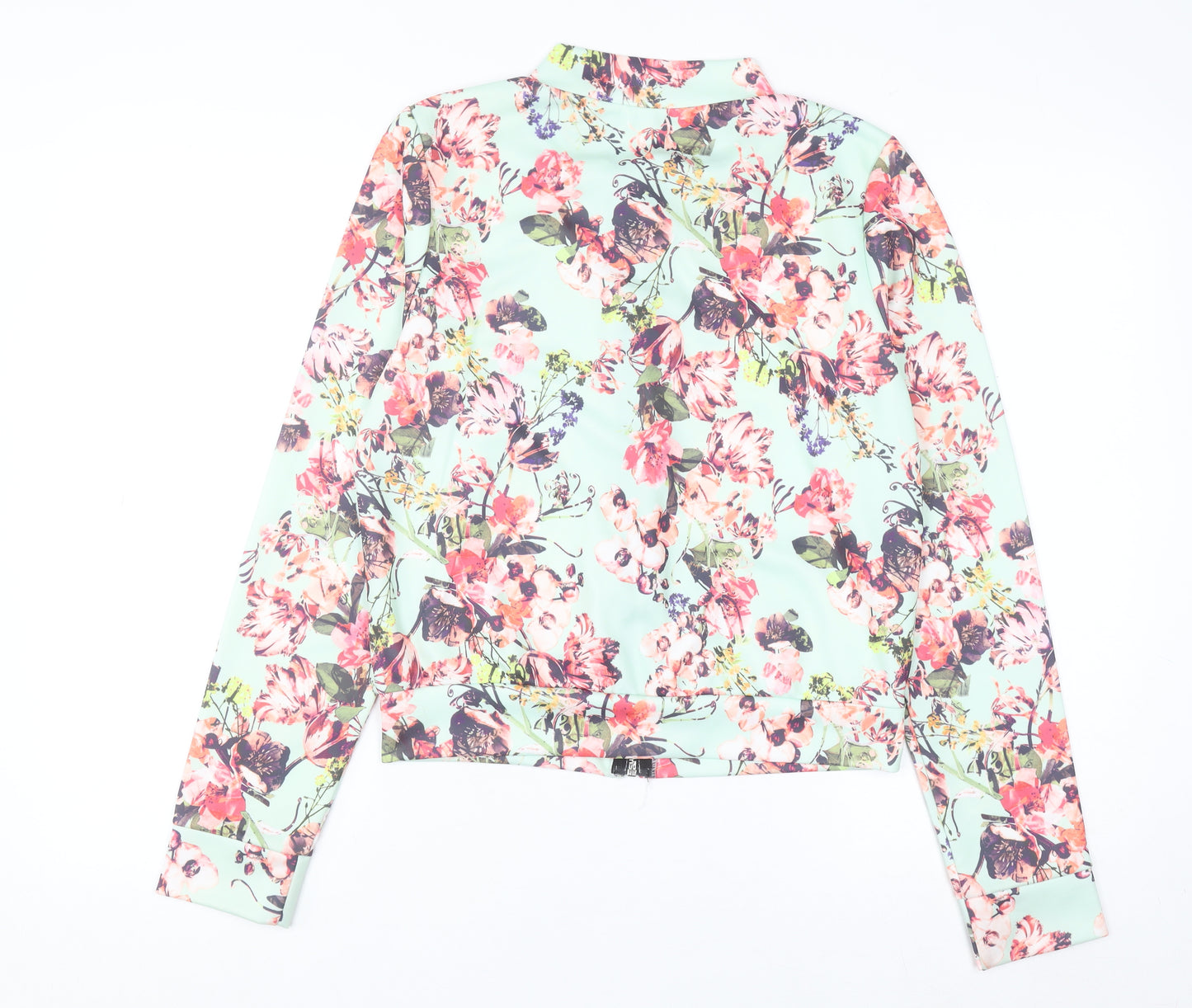 Boohoo Women’s Mint Floral Bomber Jacket UK 14 Zip Lightweight