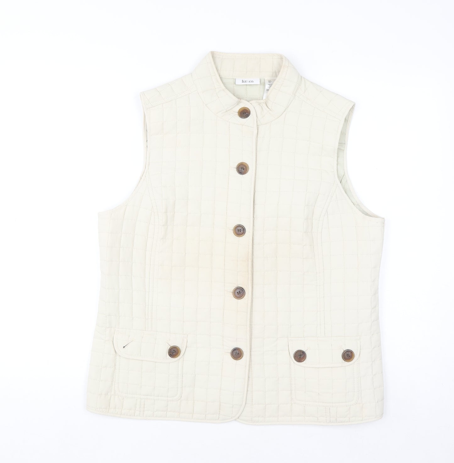 Liz&Co Women Beige Quilted Button Waistcoat L Polyester