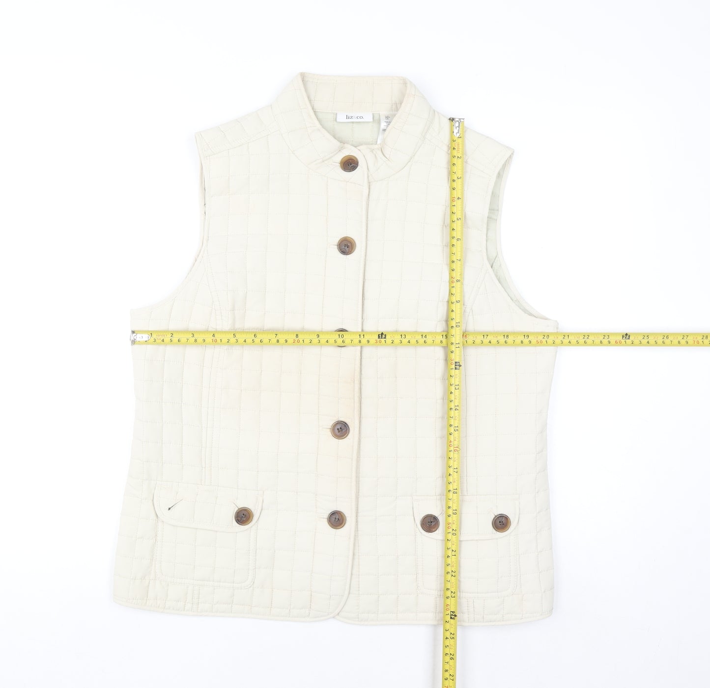 Liz&Co Women Beige Quilted Button Waistcoat L Polyester