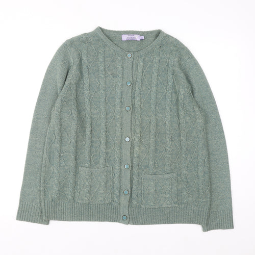 Honor Millburn Women's Green Cable-Knit Acrylic Cardigan Size 14-16
