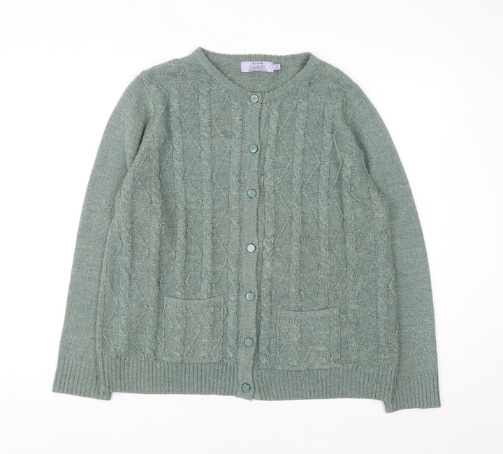 Honor Millburn Women's Green Cable-Knit Acrylic Cardigan Size 14-16