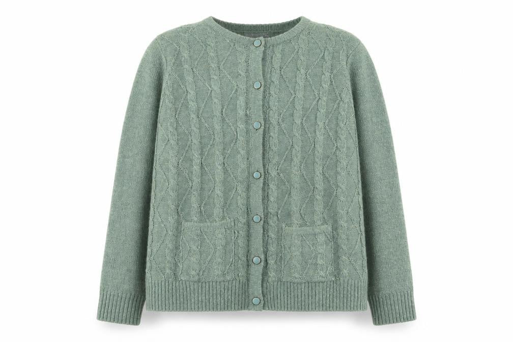 Honor Millburn Women's Green Cable-Knit Acrylic Cardigan Size 14-16