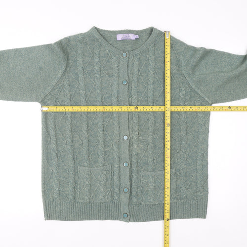 Honor Millburn Women's Green Cable-Knit Acrylic Cardigan Size 14-16