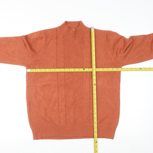 EC Fashion Women's Brown Cable-Knit Mock Neck Cotton Blend Jumper XL