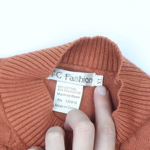 EC Fashion Women's Brown Cable-Knit Mock Neck Cotton Blend Jumper XL