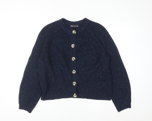 Marks and Spencer Women Blue Chunky-Knit Button Cardigan M