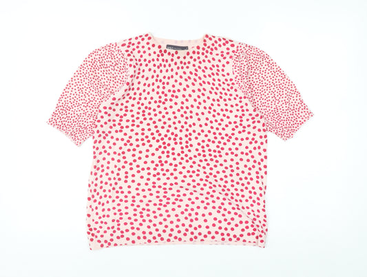 Marks and Spencer Women's Pink Polka Dot Short Sleeve Knit Jumper Size 10