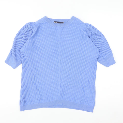 Marks and Spencer Women Blue Size 14 Puff Sleeve Knit Jumper