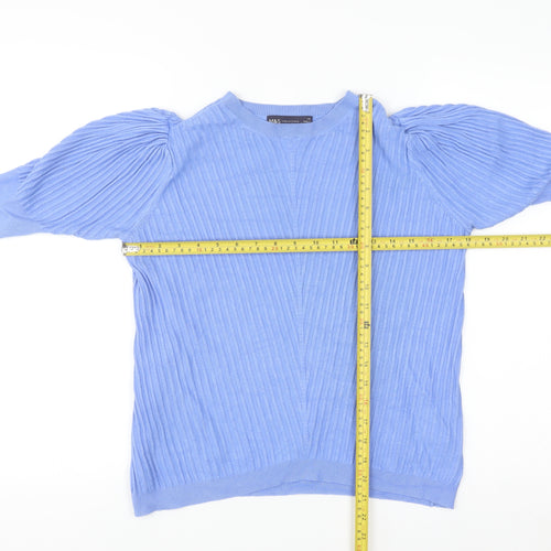 Marks and Spencer Women Blue Size 14 Puff Sleeve Knit Jumper
