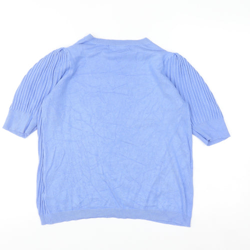 Marks and Spencer Women Blue Size 14 Puff Sleeve Knit Jumper