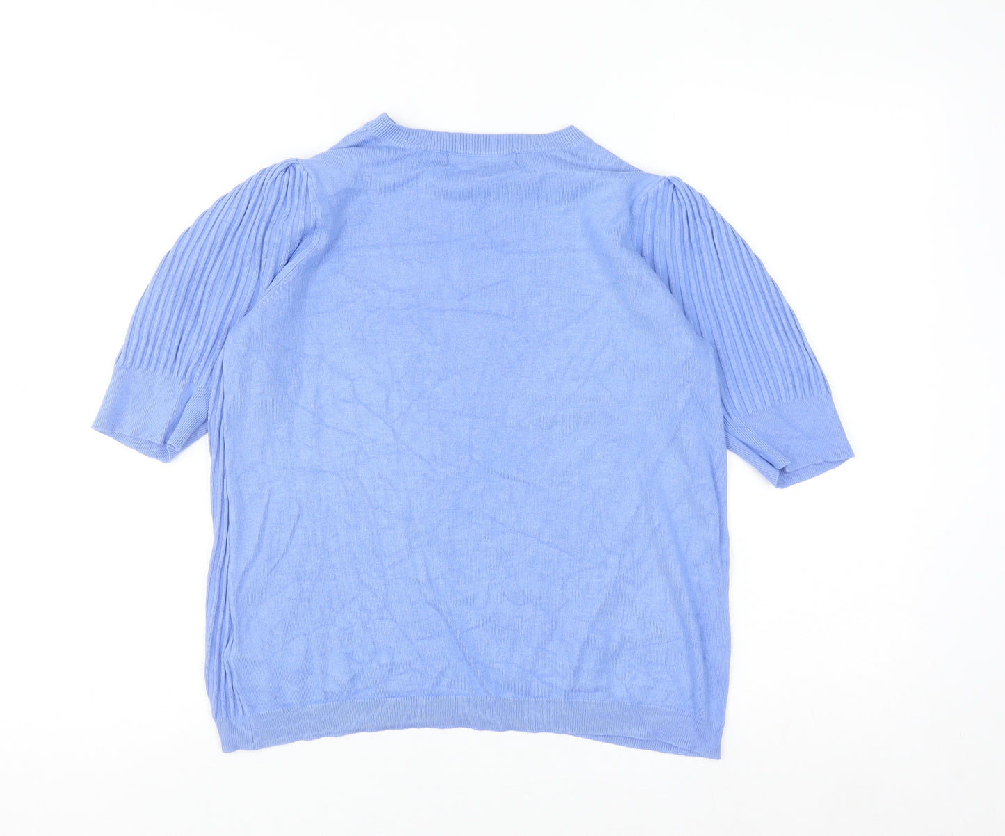 Marks and Spencer Women Blue Size 14 Puff Sleeve Knit Jumper