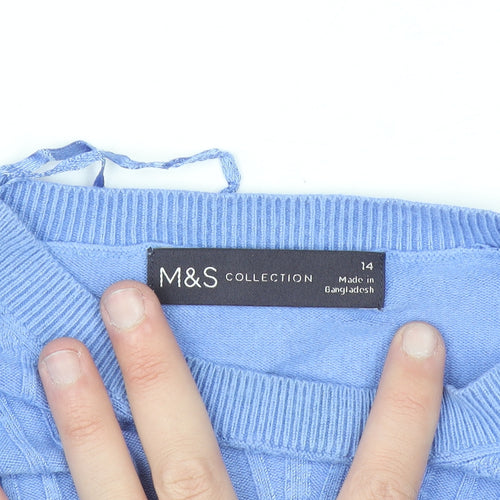 Marks and Spencer Women Blue Size 14 Puff Sleeve Knit Jumper