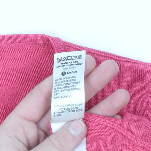 Marks and Spencer Womens Pink Short Sleeve Acrylic Pullover Jumper Size 14