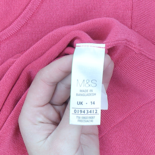 Marks and Spencer Womens Pink Short Sleeve Acrylic Pullover Jumper Size 14