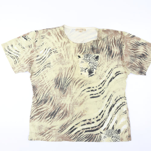 Frank Saul Women’s Beige Animal Print Cotton Elastane T-Shirt Size L