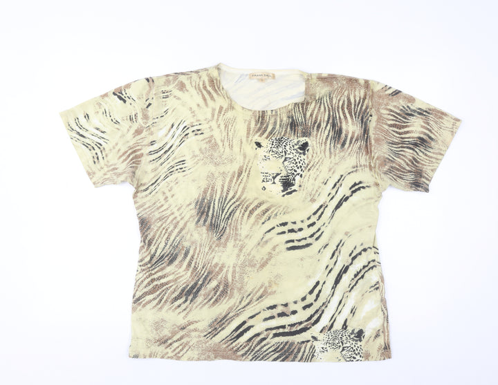 Frank Saul Women’s Beige Animal Print Cotton Elastane T-Shirt Size L