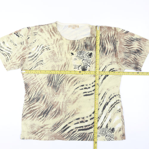 Frank Saul Women’s Beige Animal Print Cotton Elastane T-Shirt Size L