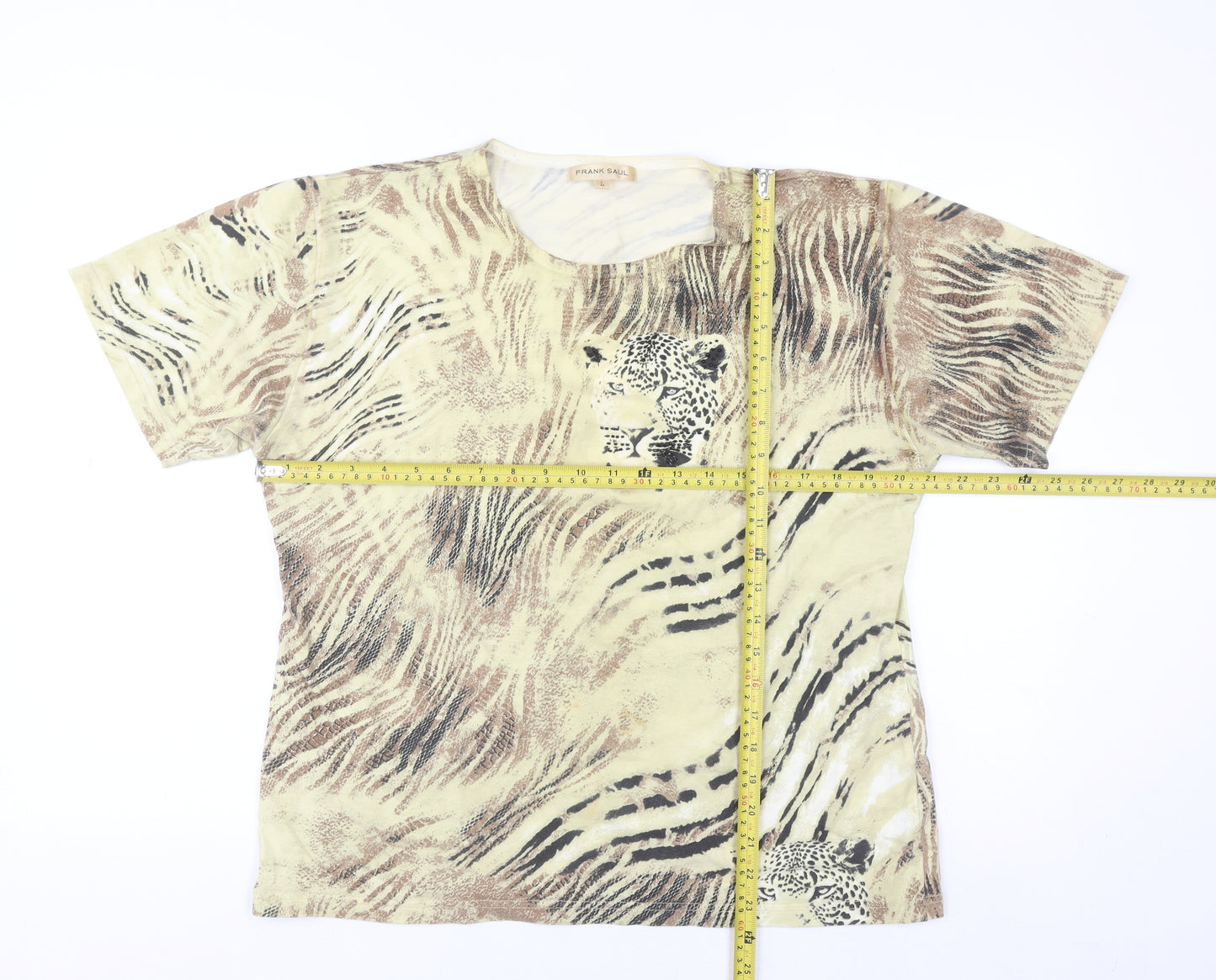 Frank Saul Women’s Beige Animal Print Cotton Elastane T-Shirt Size L