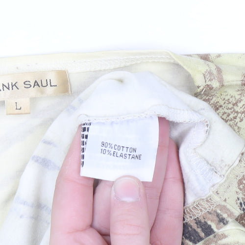 Frank Saul Women’s Beige Animal Print Cotton Elastane T-Shirt Size L