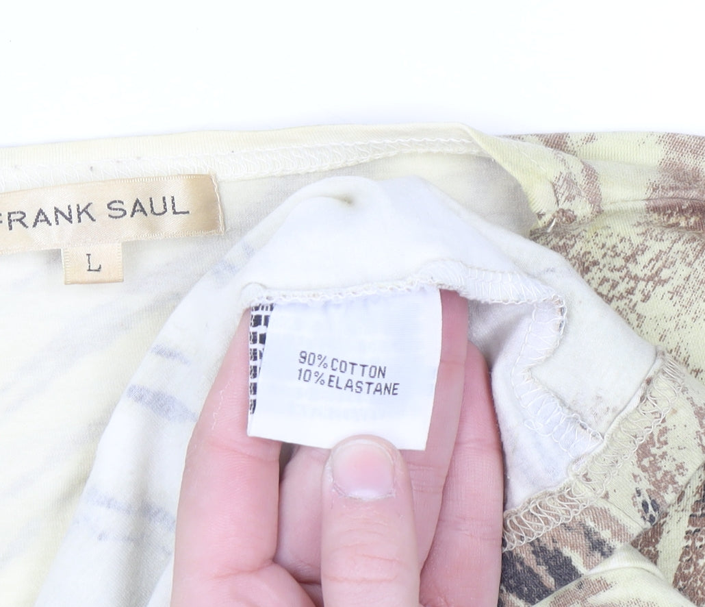 Frank Saul Women’s Beige Animal Print Cotton Elastane T-Shirt Size L